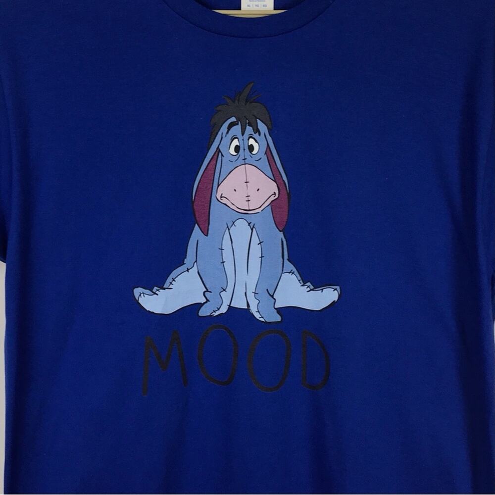 Disney Blue Eeyore 'Mood' Short Sleeve Tee Shirt NWT 100% Cotton Size XL
